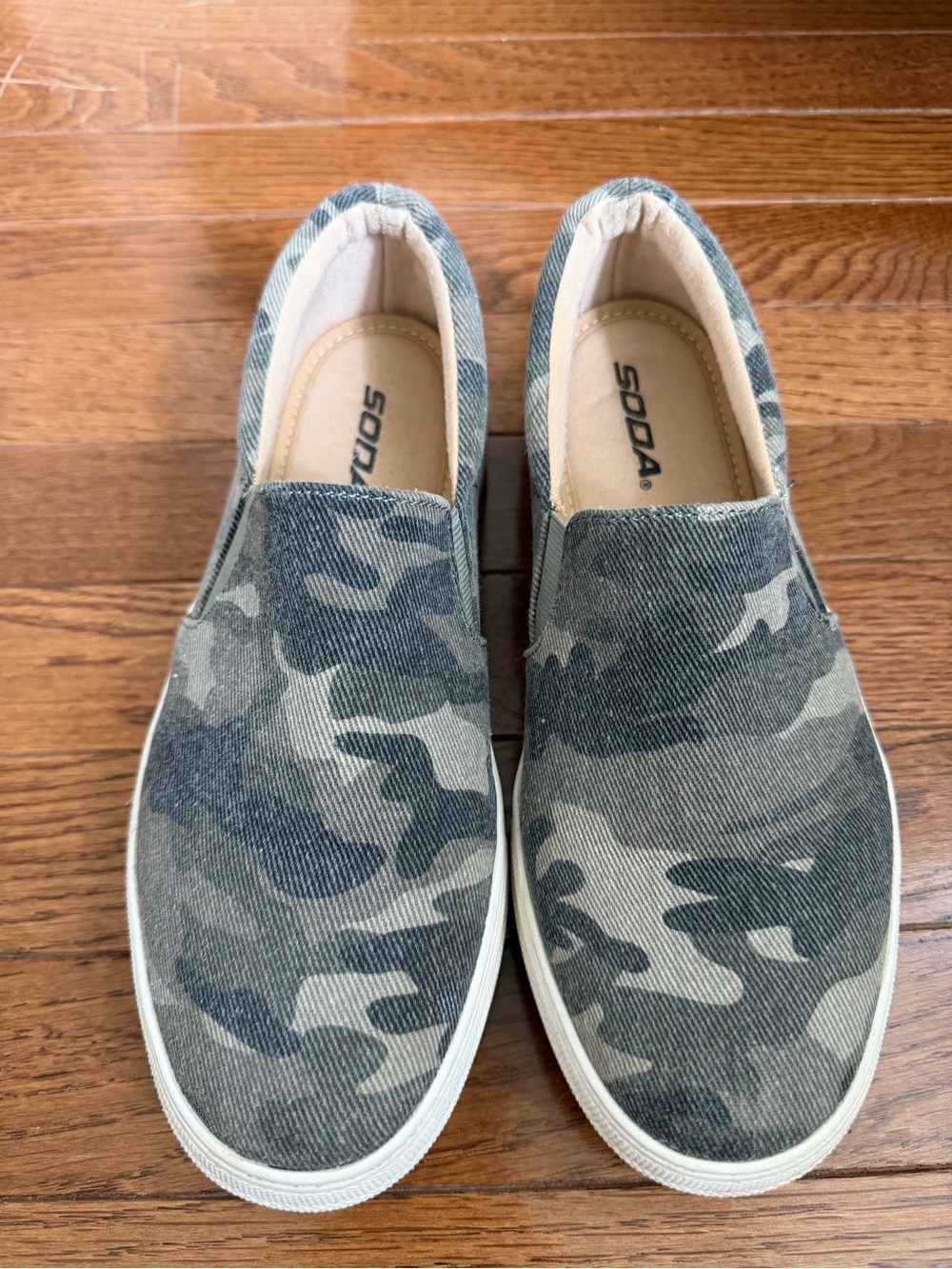 SODA Gray and Green Camo Slip-On Sneakers